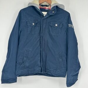 Abercrombie Kids Utility Navy Blue Hooded Field Jacket Plaid Lined Boys Size L